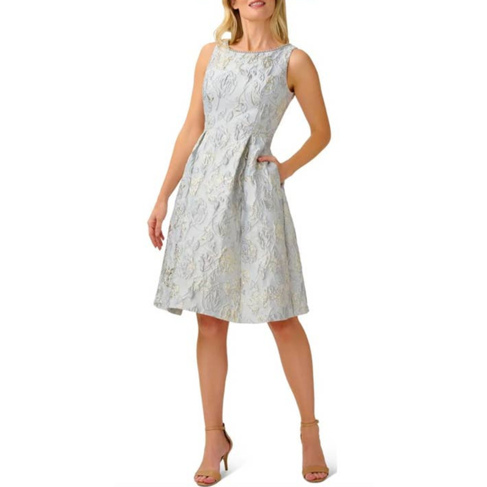 NWT Adrianna Papell Womens Floral Metallic Cocktail And Party Dress SZ 12